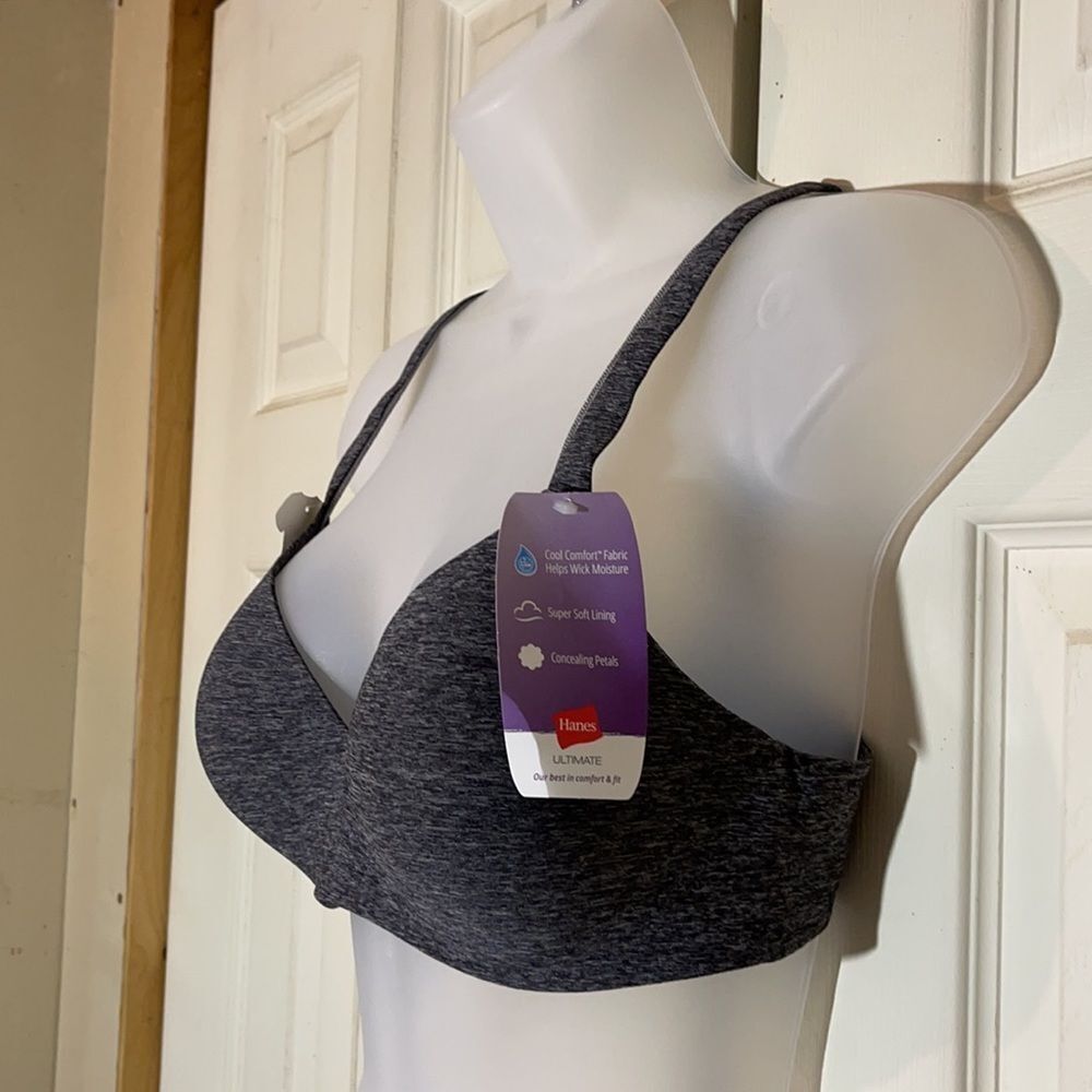 Hanes Cool Comfort Ultimate Tee Shirt Bra Dark Gray 36B NWT - Picture 4 of 14